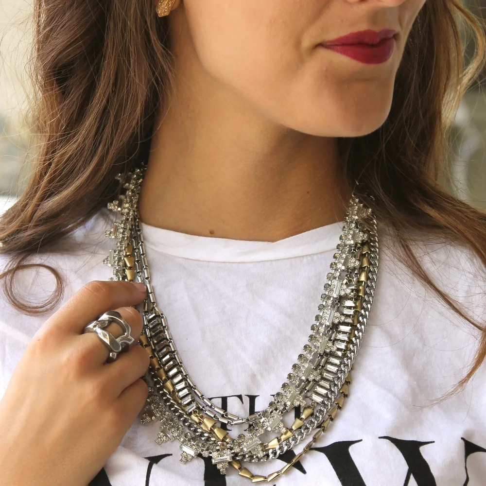 Stella & Dot | 5-in-1 Silver+Gold+Rhinestone MixedMetal NEW Statement Ne… - Picture 7 of 10
